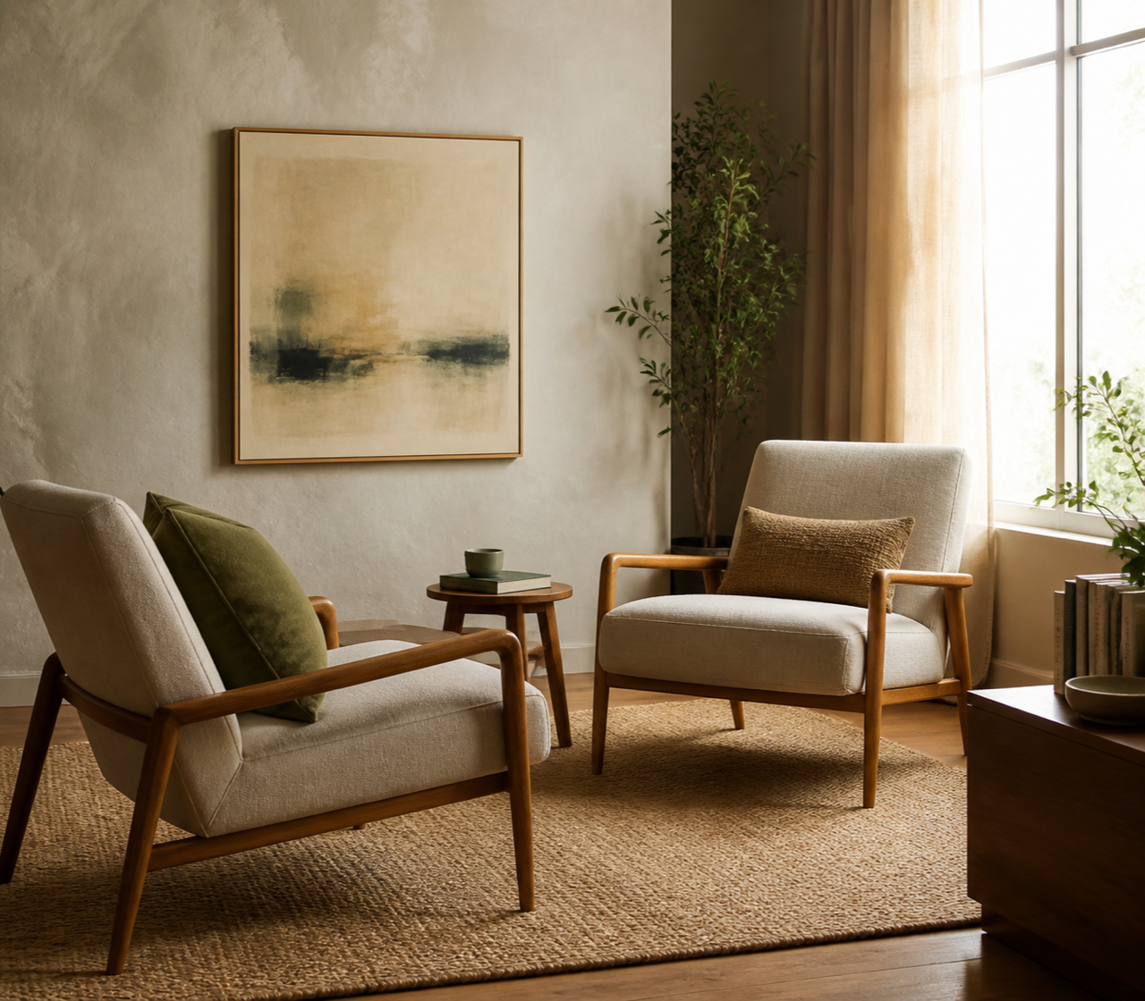 Two chairs by a window in the therapy office