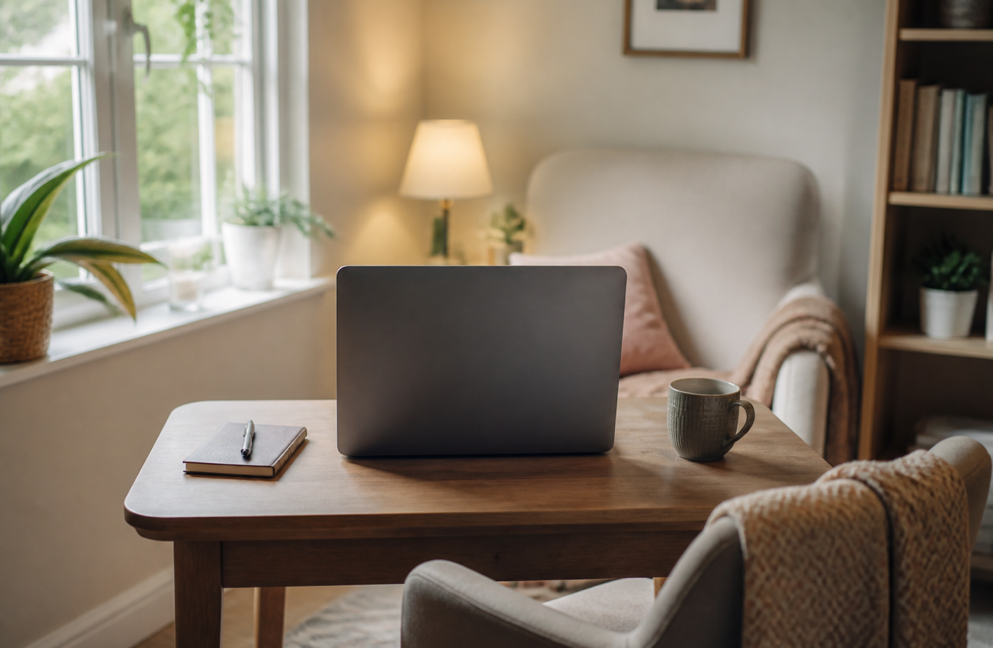 A quiet home space prepared for a video call